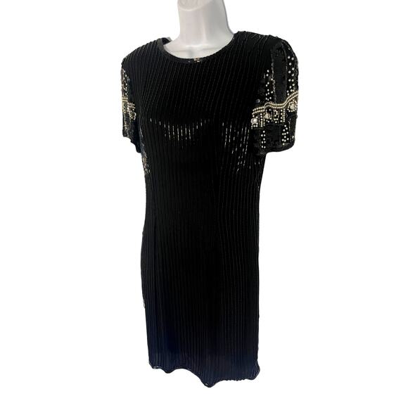 100% SILK Vintage Flapper Sequin Beaded 60's dress | MEDIUM - Picture 1 of 5